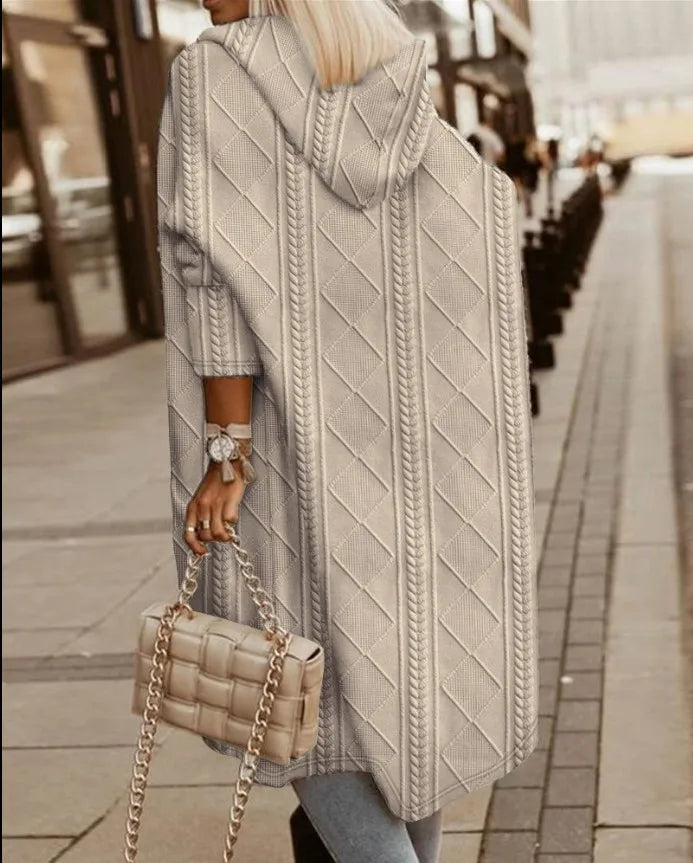 Cable Knit Hooded Windbreaker Coat