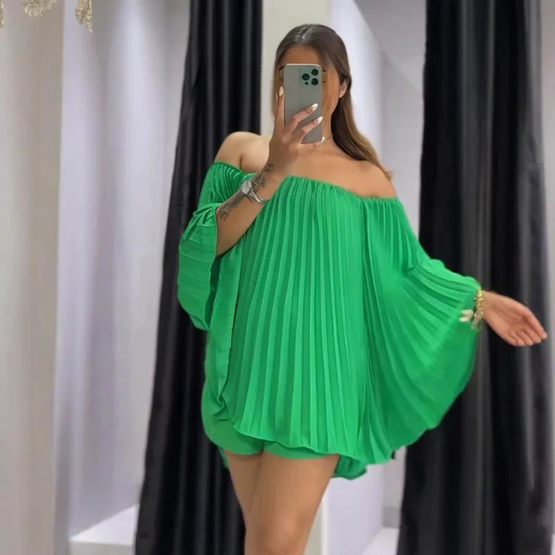 Glimmer Drape One Shoulder Shorts Set