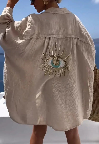 Sequin Eye Lapel Beach Shirt