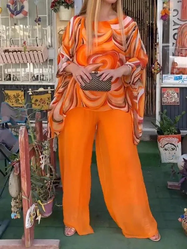 Chiffon Drift Printed Pants Set