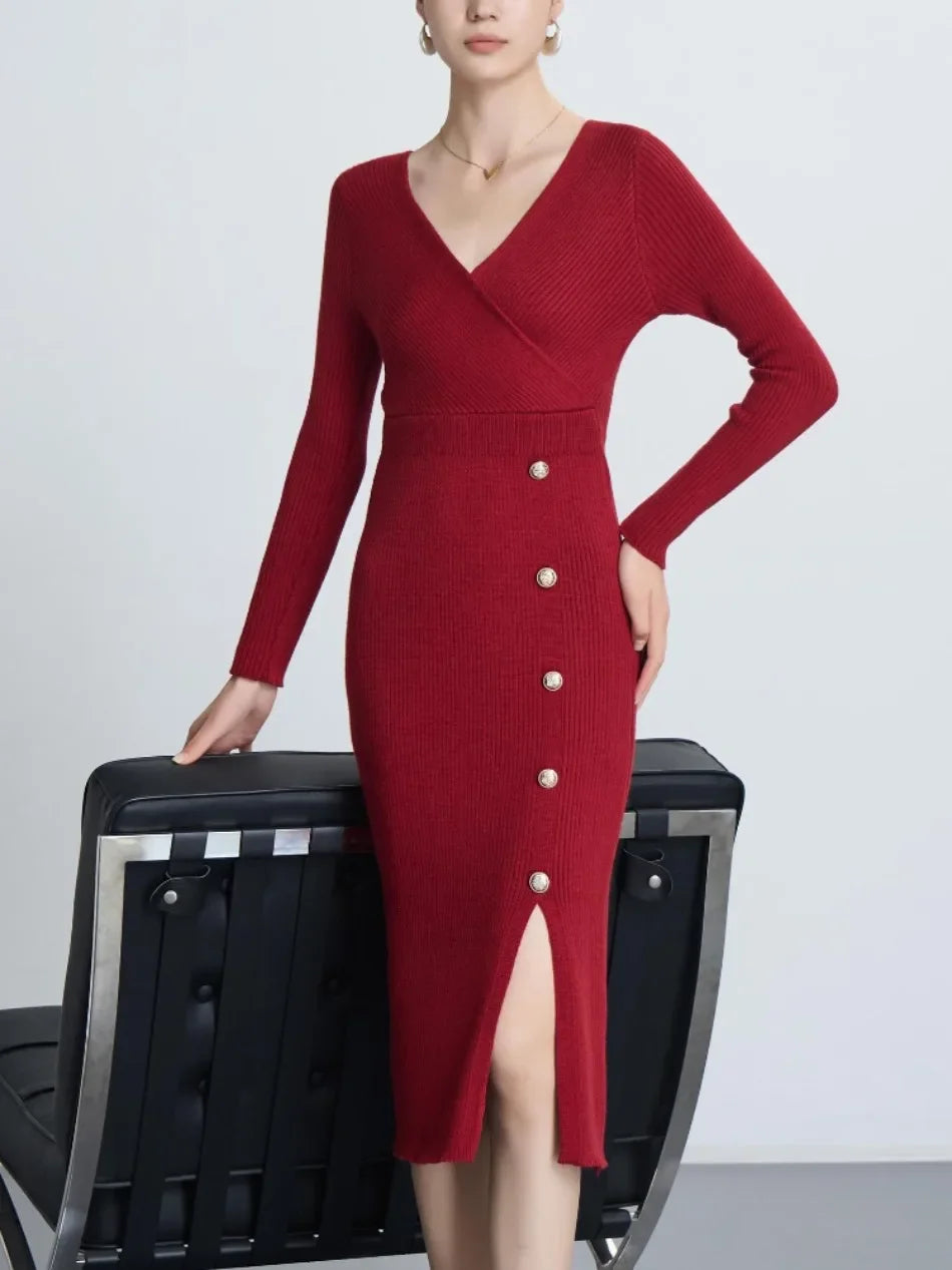 VeltriKnit V-Neck Maxi Sweater Dress