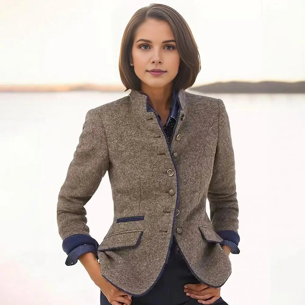 Contrast Color Woolen Cardigan Coat