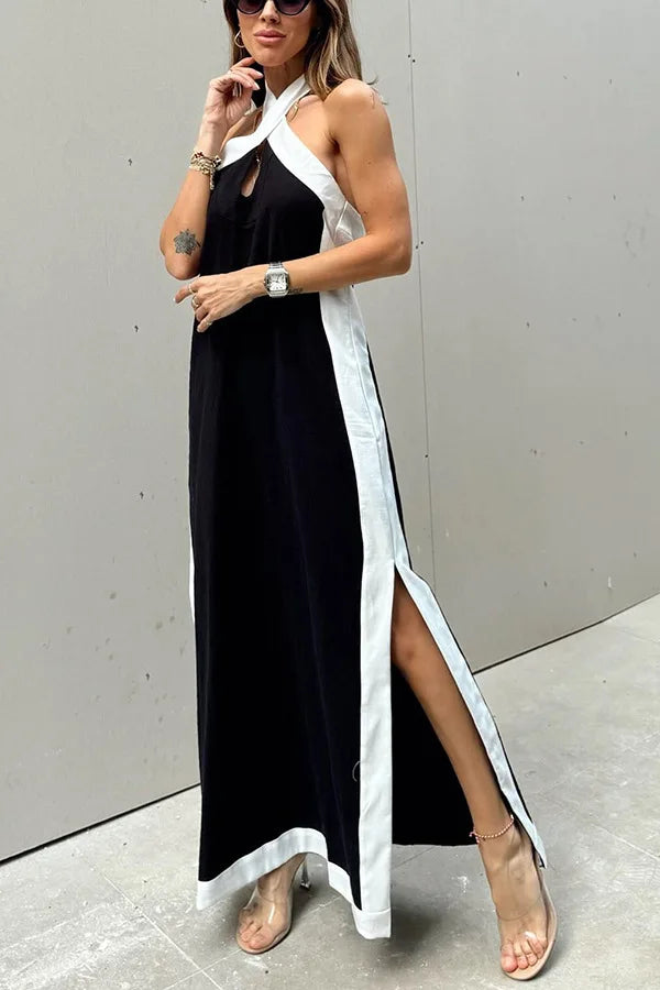 Vintage Breeze Backless Maxi Dress