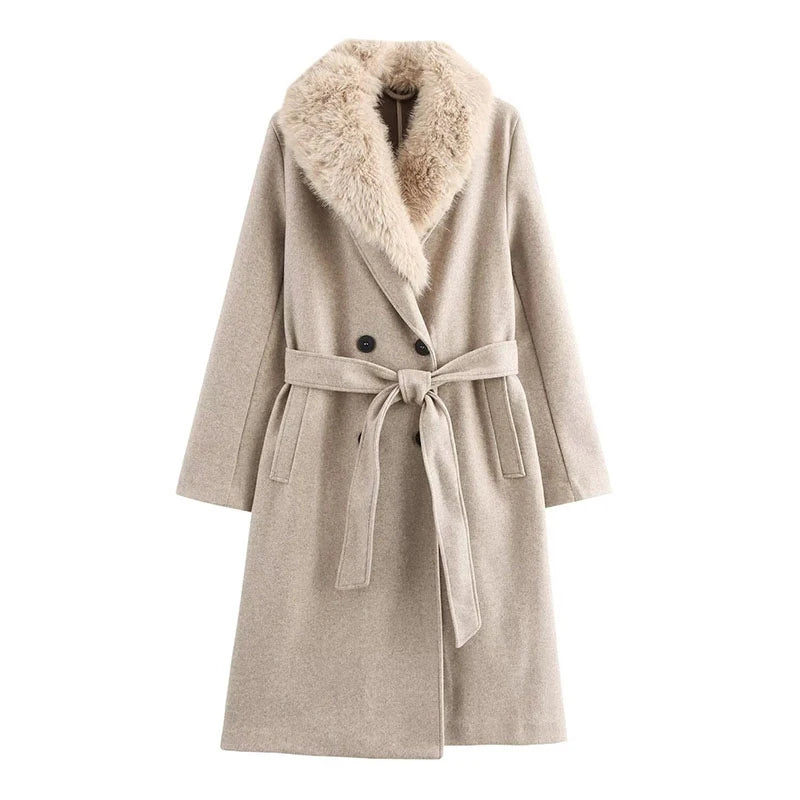 Fur Lapel Wool Overcoat