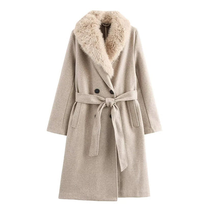 Fur Lapel Wool Overcoat