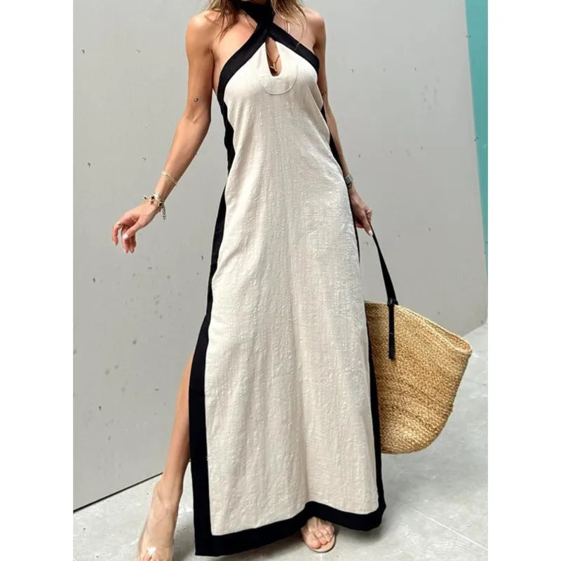 Vintage Breeze Backless Maxi Dress