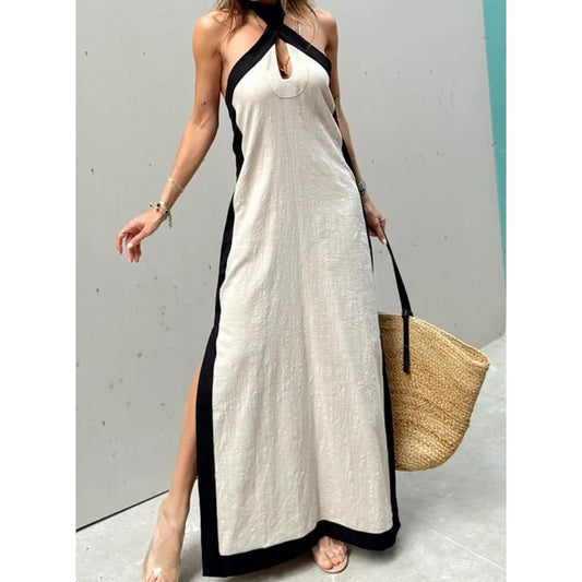 Vintage Breeze Backless Maxi Dress