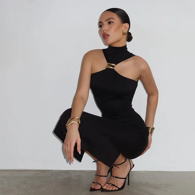 Sleek Noir Off-Shoulder Bodycon Dress