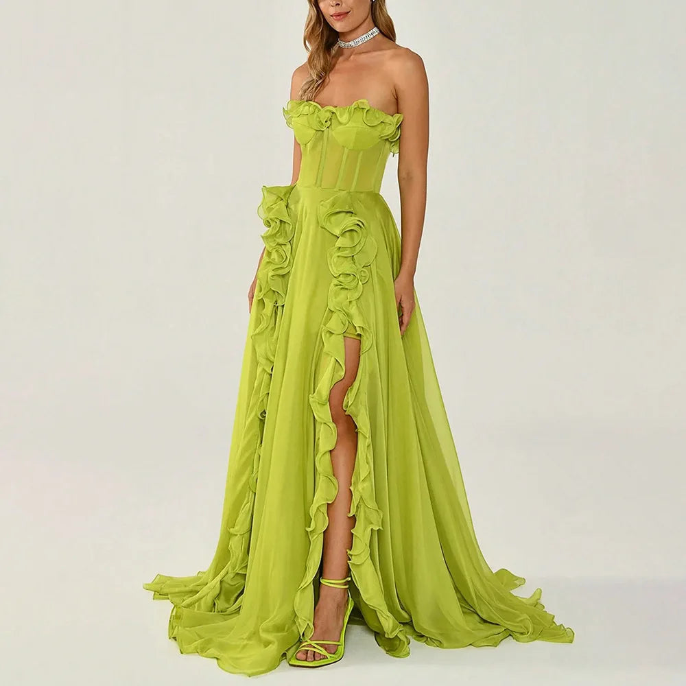 Sultry Grace Strapless Chiffon Gown