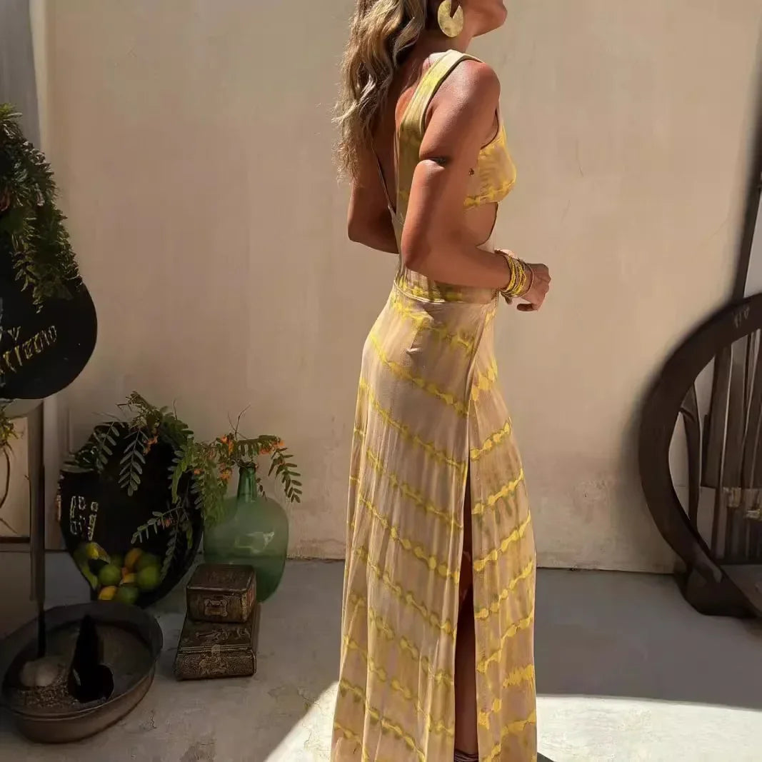 Midnight Allure Backless Slit Dress