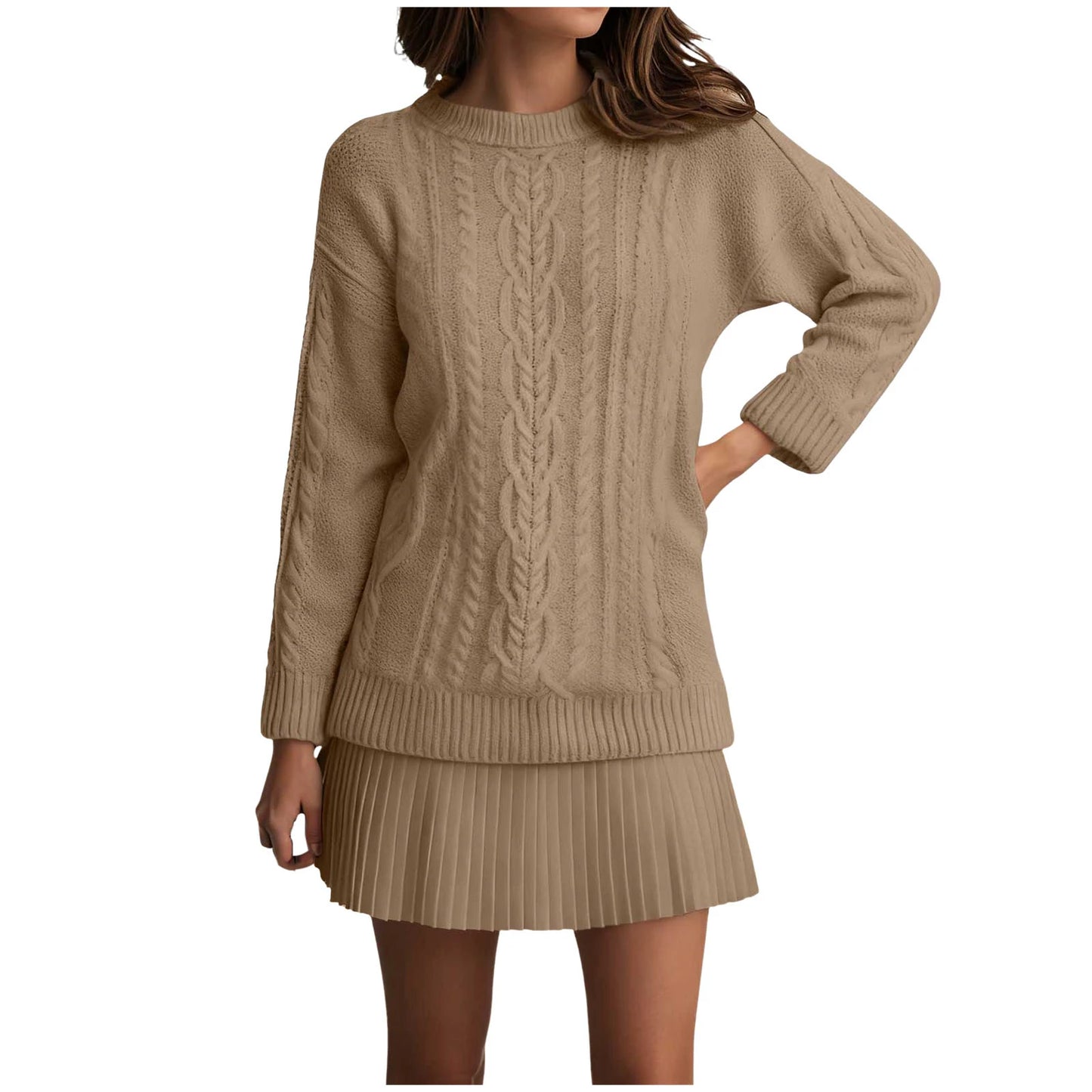 Women’s Twist Knit Sweater Dress — Retro O-Neck