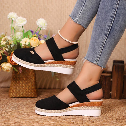 Handmade Linen Wedge Sandals