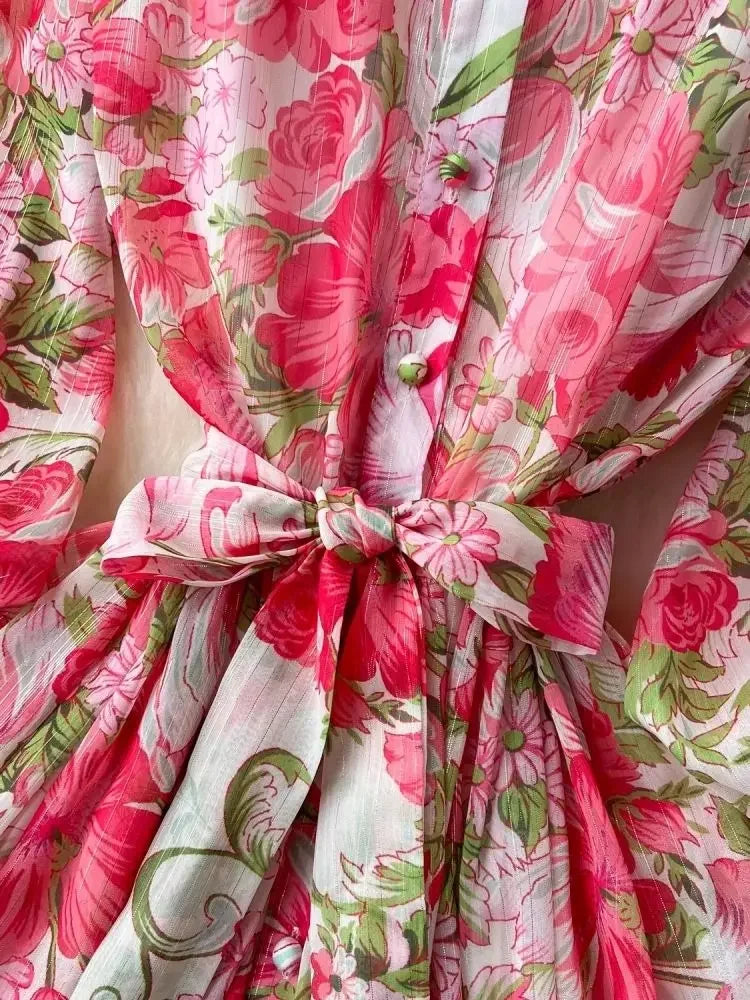 Silk Chiffon Floral A-Line Dress