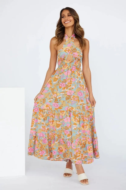 V-Neck Wrap Hollow Out Maxi Dress