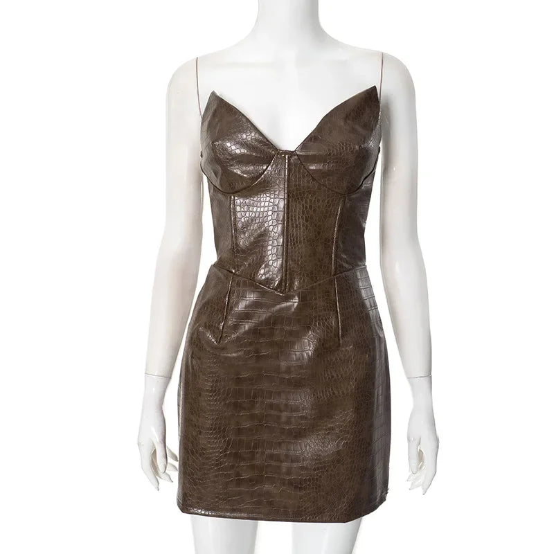 Midnight Luxe Strapless Leather Dress