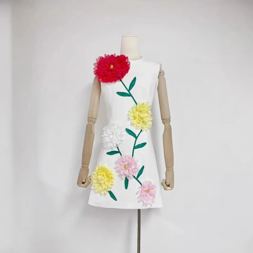 Floral Fusion 3D Print Dress