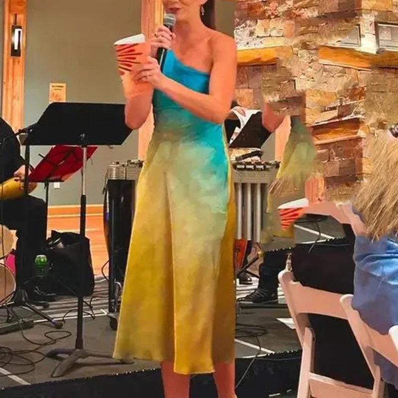 Twilight Glaze Asymmetric Satin Dress