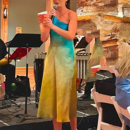 Twilight Glaze Asymmetric Satin Dress