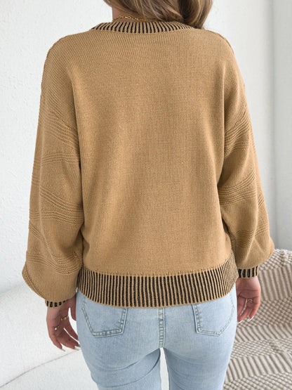 Autumn Winter Striped Lantern Sleeve Sweater