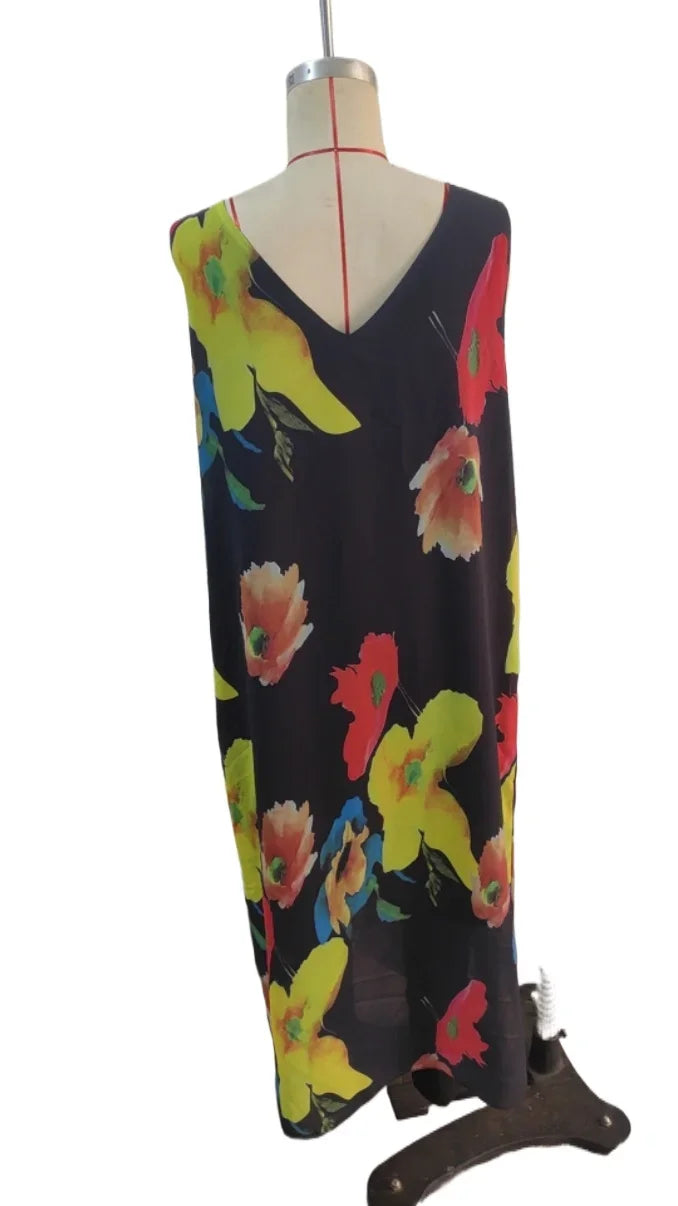 Silken Bloom U-Neck Maxi Dress