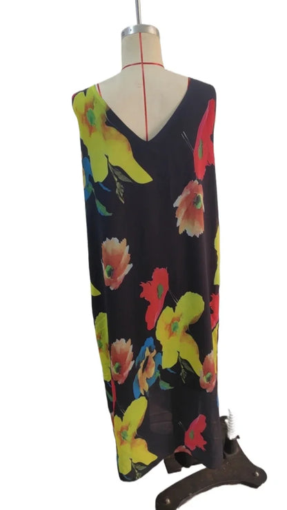 Silken Bloom U-Neck Maxi Dress