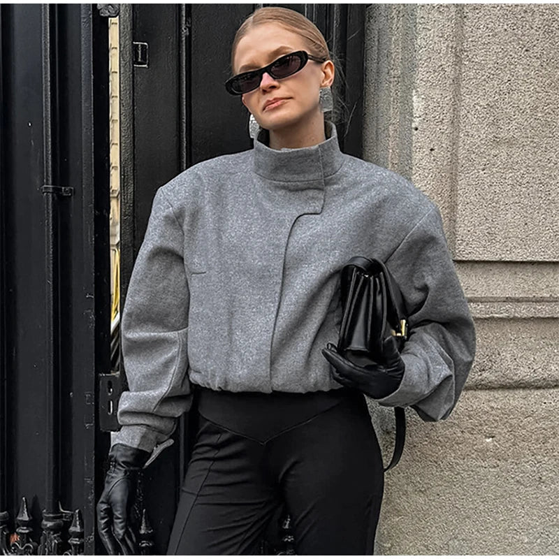 Elegant Gray Woolen Coat