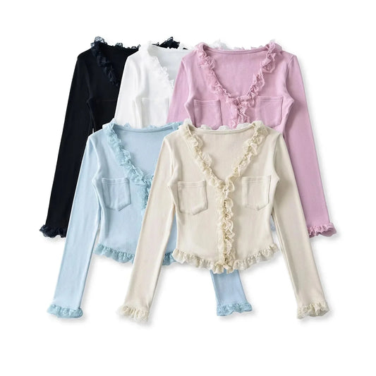 RuffleVibe Low Cut Button Top