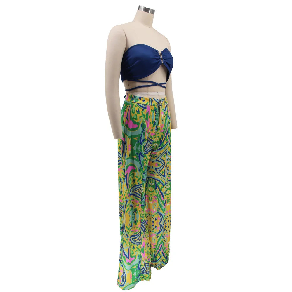 Vivid Bloom Strapless Trouser Set