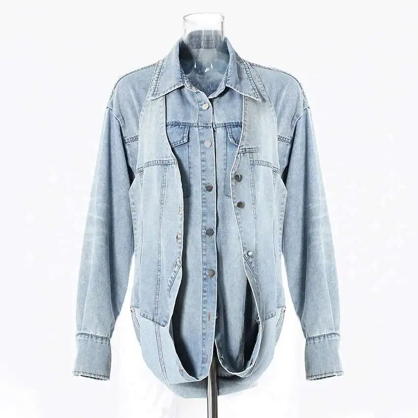 Deat Spliced Belt Denim Coat