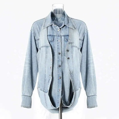Deat Spliced Belt Denim Coat