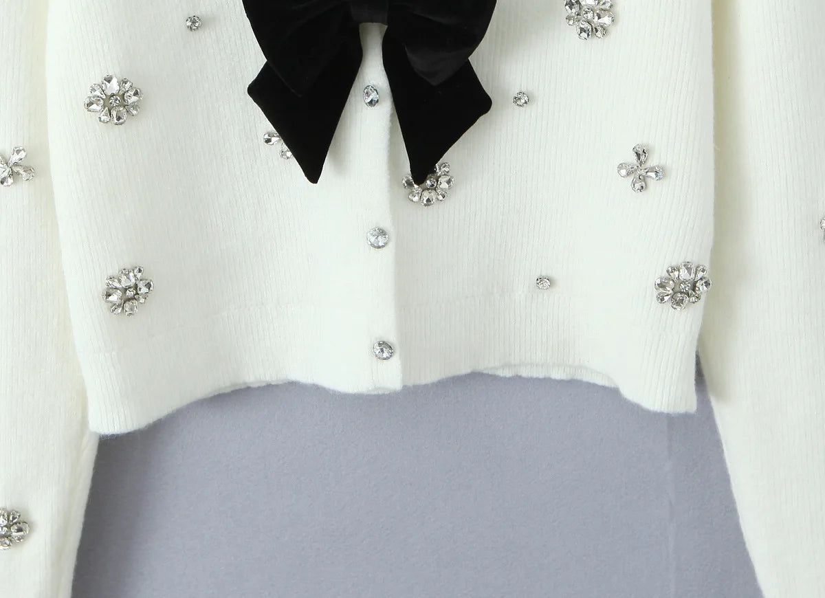 French Sweet Bow Knit Cardigan