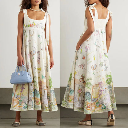 Floral Whisper Lace-Up Summer Dress