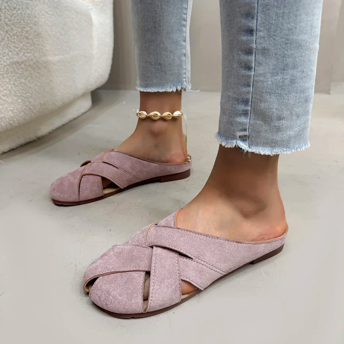 Retro Crossover Flat Mules for Women