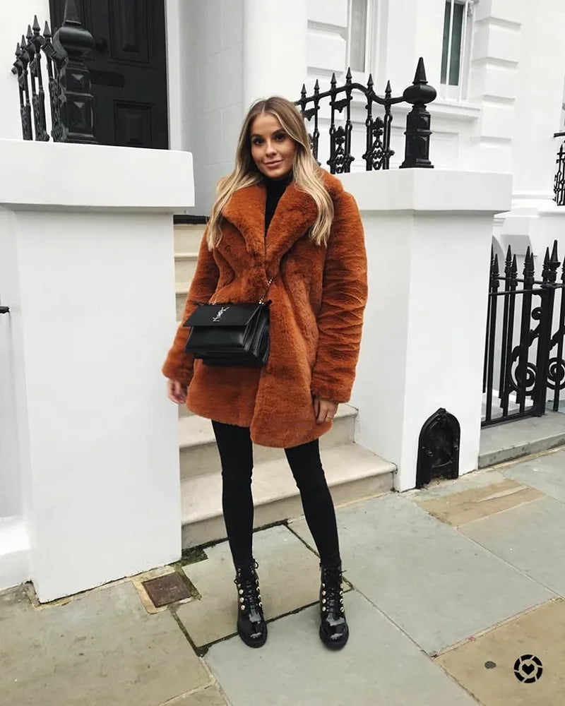 PlushLuxe Long Lapel Fur Coat