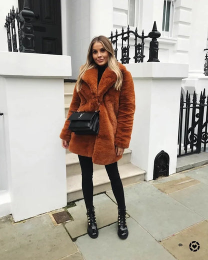 PlushLuxe Long Lapel Fur Coat