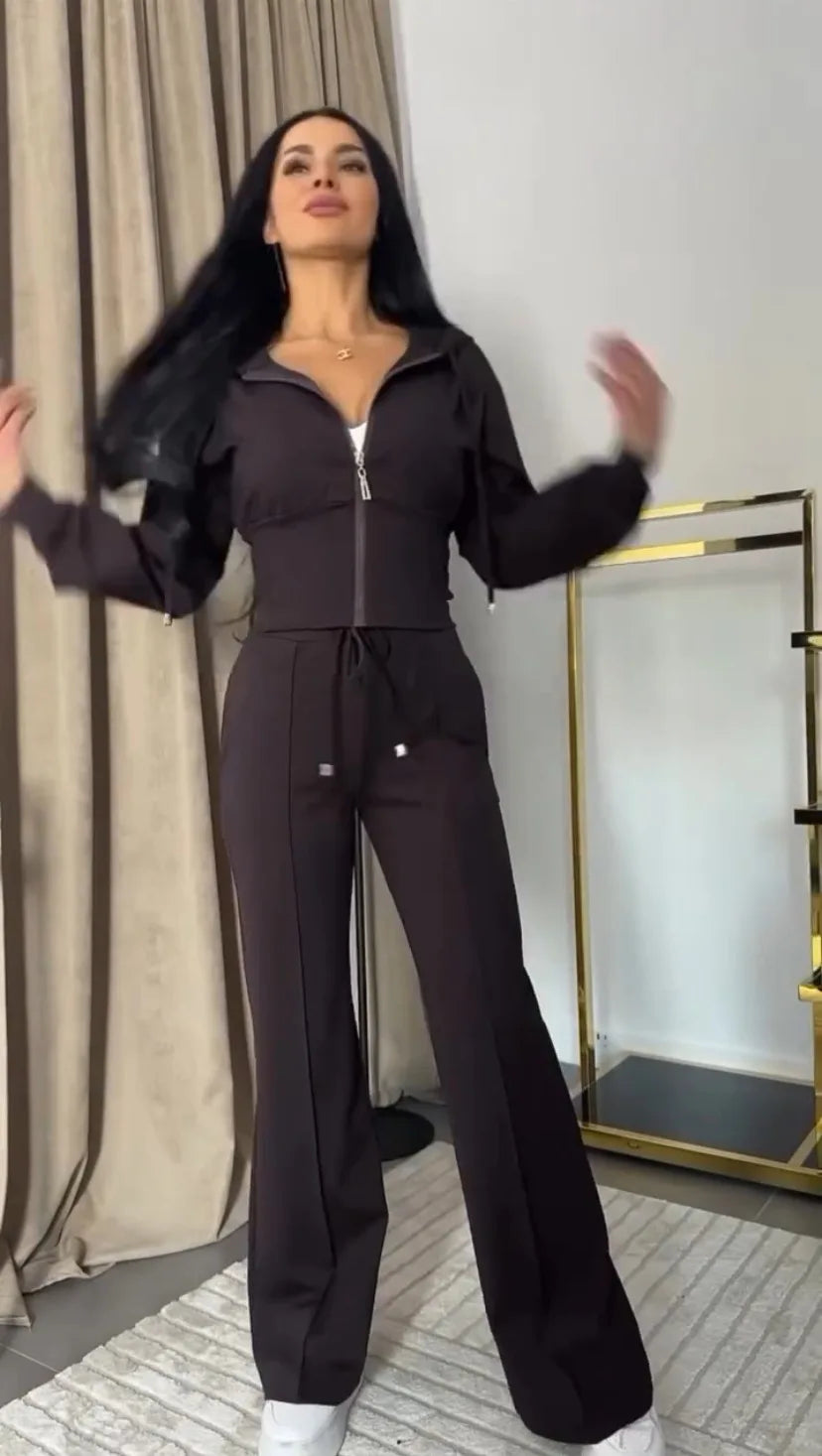Hooded Zipper Sweatsuit Set