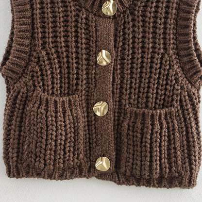Cozy Chic Knitted Brown Vest