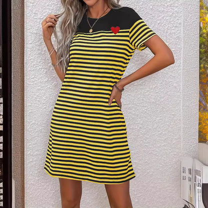 Trendy Striped Colorblock T-Shirt Dress
