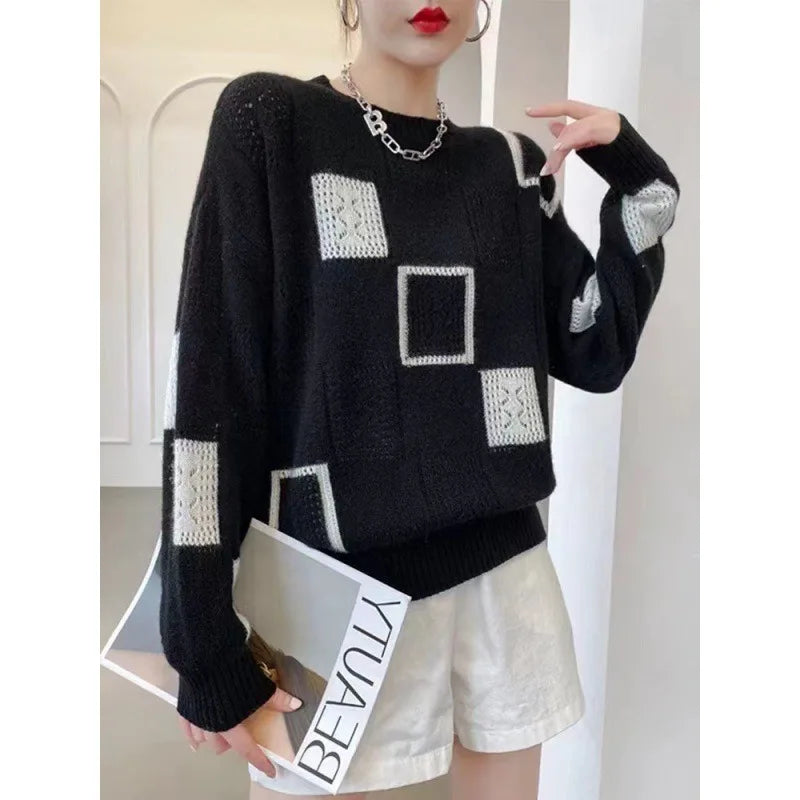 Vintage Geometric Patchwork Knitted Sweater