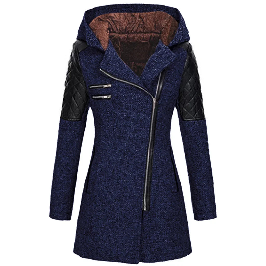 Women’s Mid-Length Hooded Loose Tweed Trench Coat