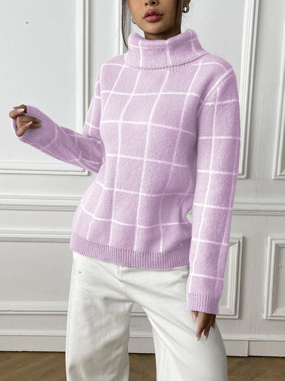 Plaid Muse Turtleneck Knit Sweater