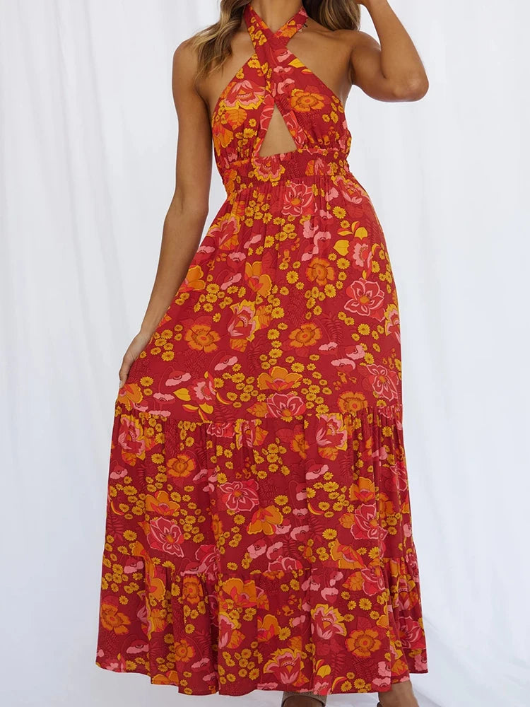 Elegant V Neck Wrap Maxi Dress