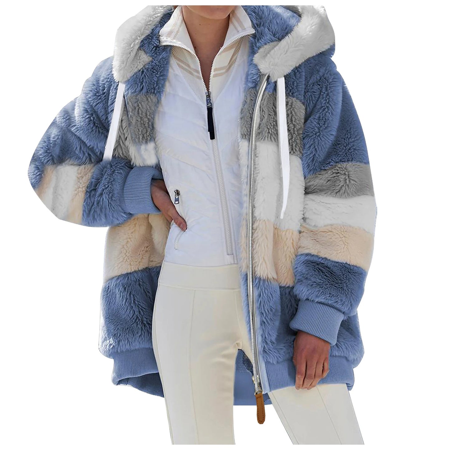 Hooded Plush Coat — Stylish Warm Zip-Up