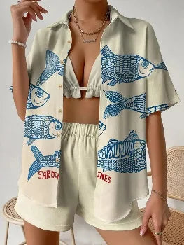 Printed Button Shirt and Shorts Set