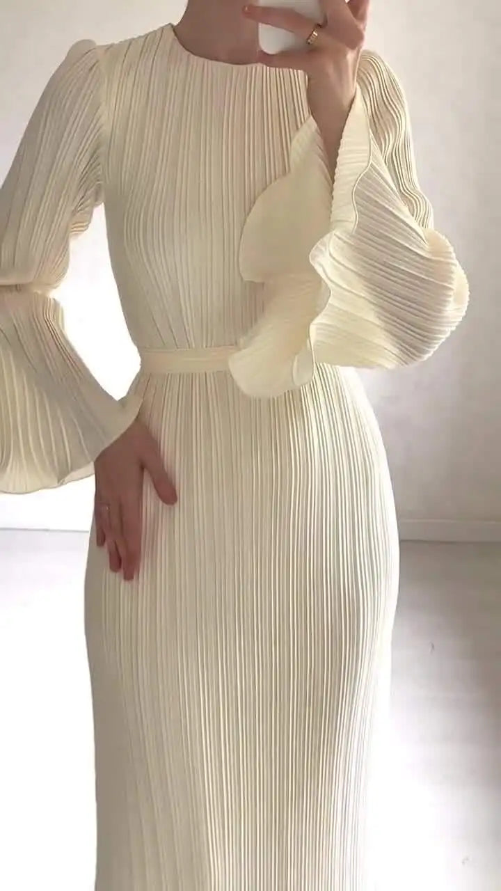 Pleated Flare Sleeve Maxi Dress