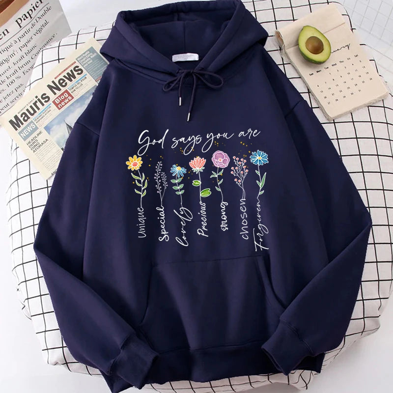 Funny Flower Print Hooded Sweatshirt