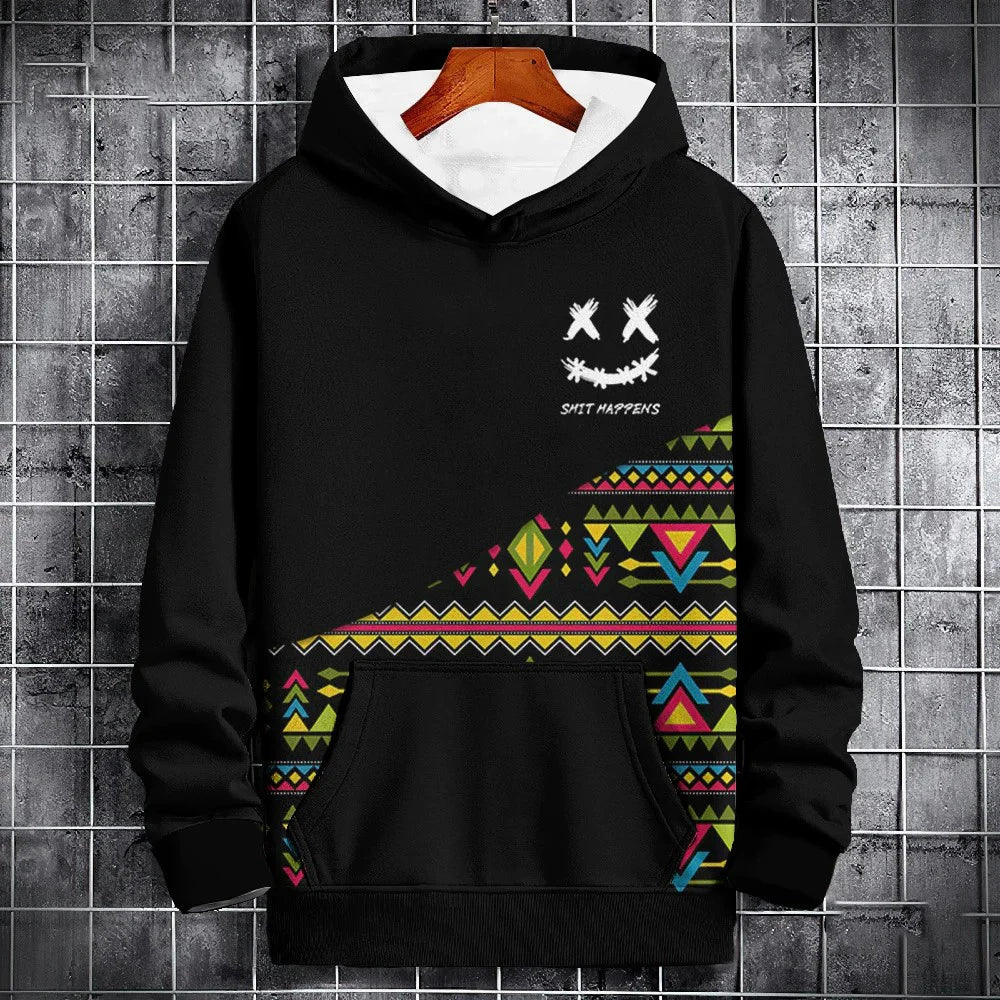 Ethnic Print Patchwork Hoodie