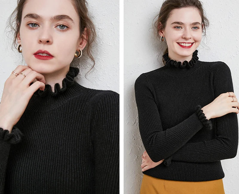 Cinched Turtleneck Knit Sweater