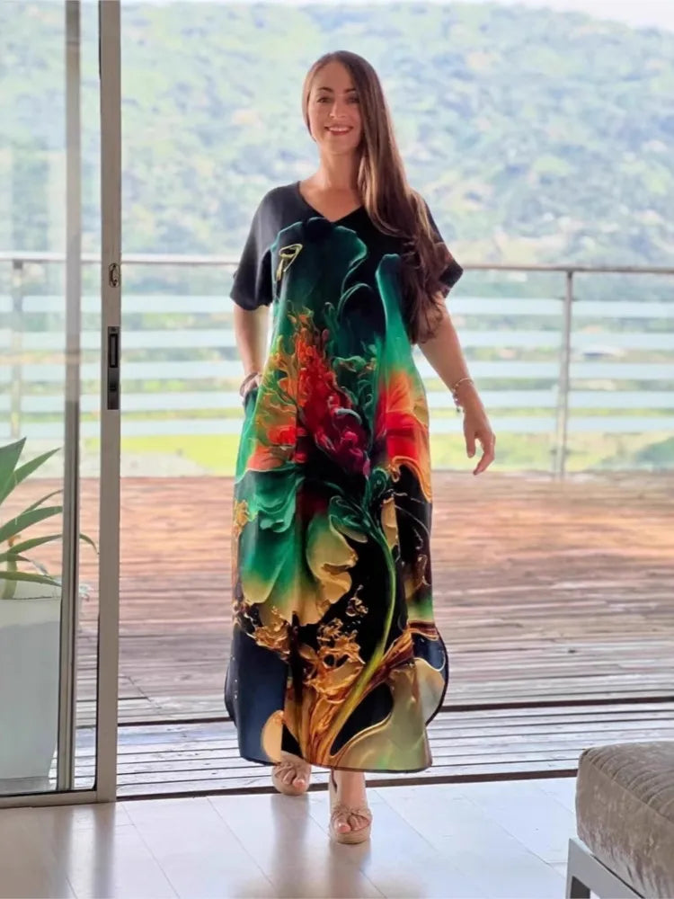 Bohemian V Neck Floral Maxi Dress