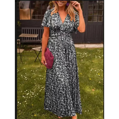 Elegant Floral V-neck Beach Dress